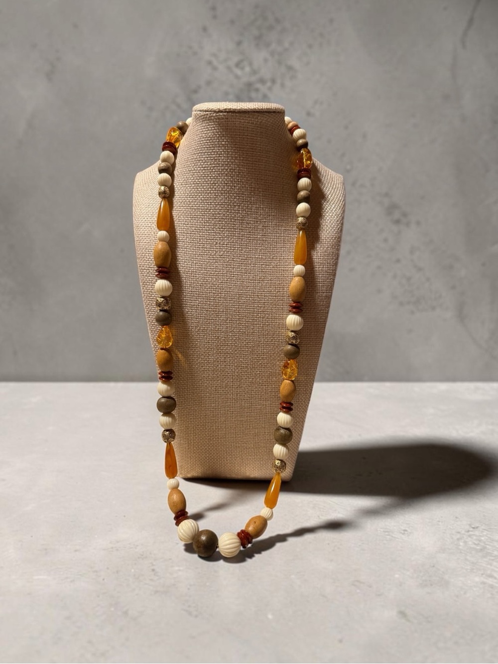 Vintage Liz Claiborne Amber-Tone Beaded Necklace - Women Jewelry